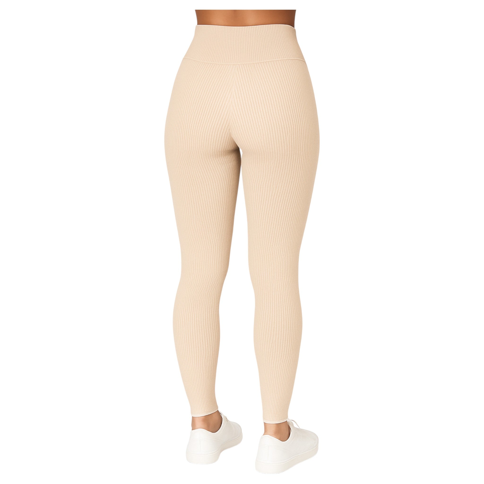 Ladies beige JDN ribbed fleece inner leggings – warm thermal winter leggings for women